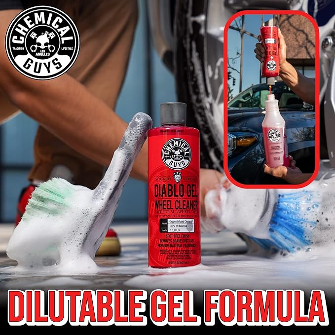 Chemical Guys Wheel Cleaner & Tire Protectant Bundle with (1) 16 oz TVD11316 Tire Kicker Tire Shine and (1) 16 oz CLD_997_16 Diablo Wheel Cleaner