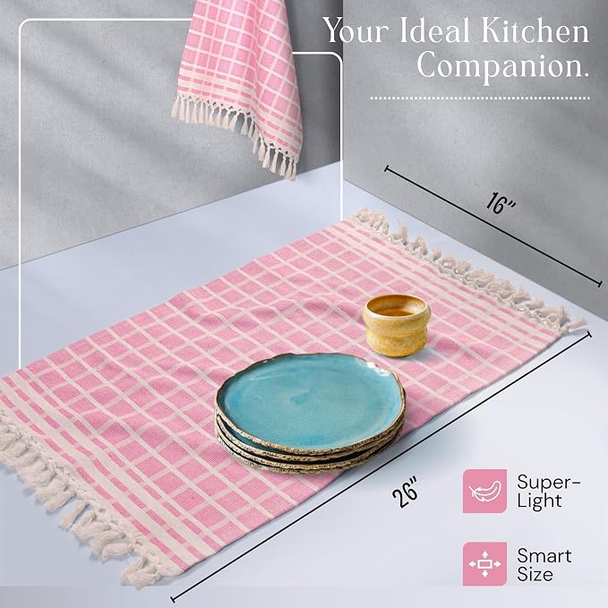 Matrix Dobby Kitchen Towels 12 Pack 100% Cotton, 16x26 Inches, Dish Towels with Knotted Tassels, Reusable and Washable Cloths for Cleaning, Drying Dishes - Rose Pink, Natural