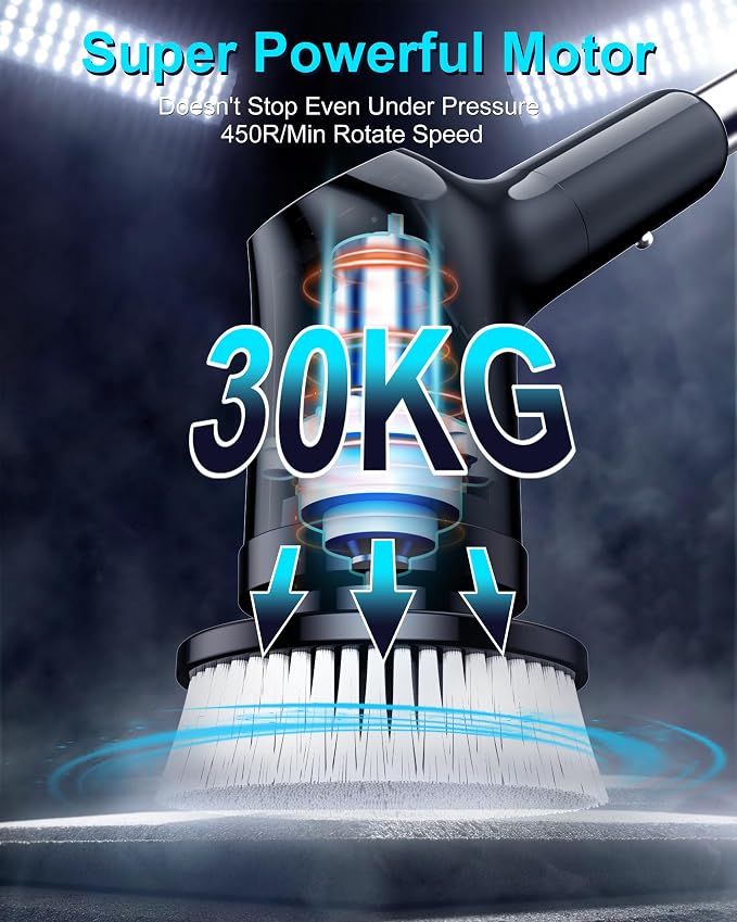 Shower Scrubber with Long Handle for Cleaning Bathroom, Electric Spin Scrubber Cleaning Brush with IPX7 Waterproof & 2Speed, 3Brush Heads, Bathroom Cleaning Supplies for Shower Tub Tile Toilet, Black