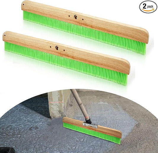 2 Pcs 24 Inches Green Concrete Broom Soft Without Handle Soft Flow Through Brush with Mounting Threads for Concrete Finishes, Hard Floors, Yards