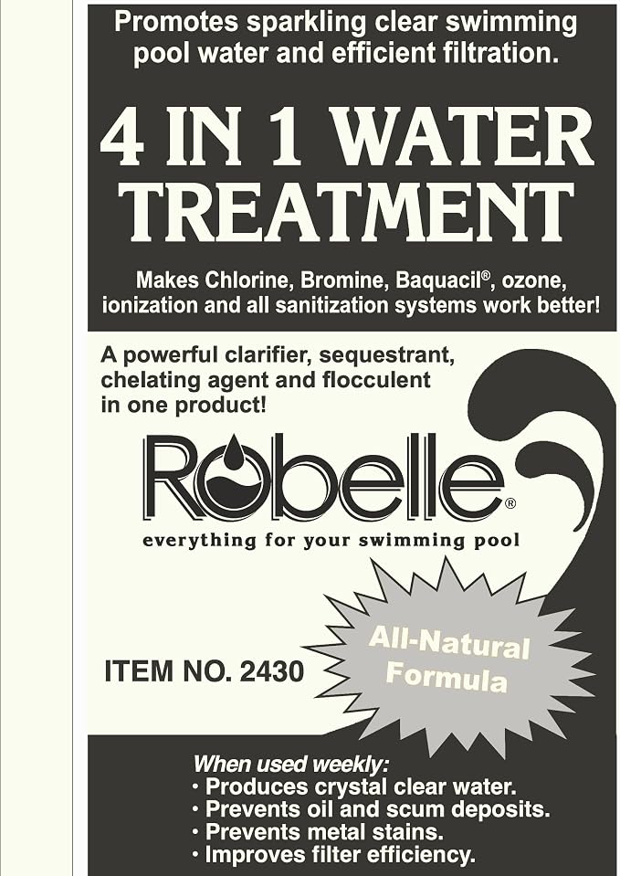 Robelle 1-Quart Concentrated 4-in-1 Water Treatment, Pool Clarifier, Made in USA
