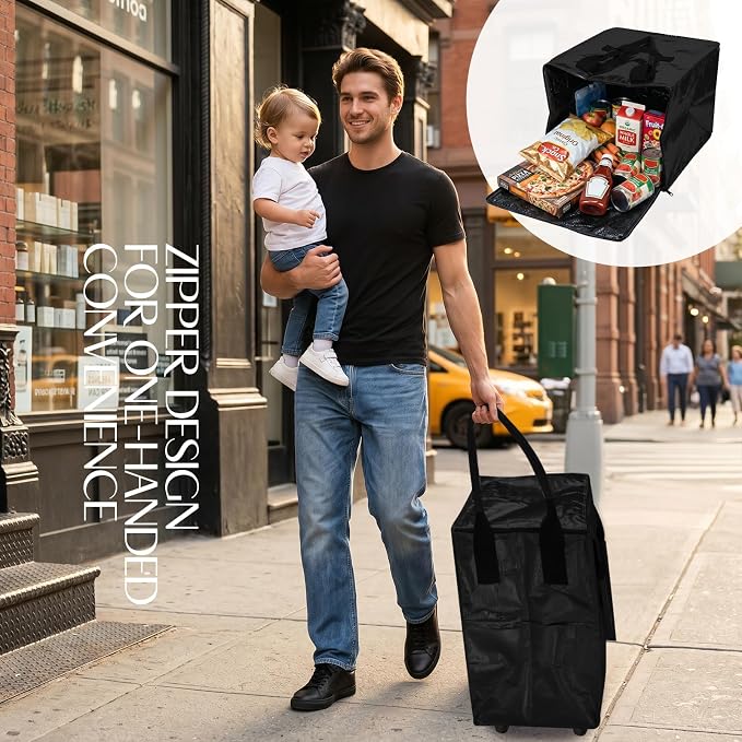 Rolling Tote Bag with Wheels Reusable Grocery Bags on Wheels for Laundry Camping Moving Waterproof