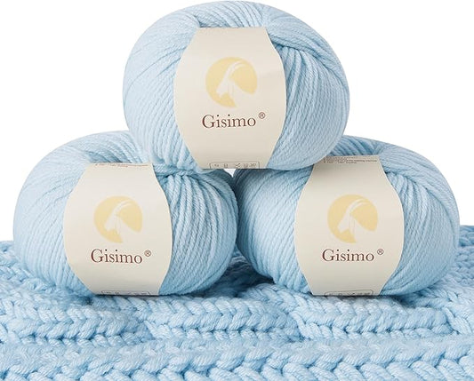100% Merino Wool Yarn, 6-Ply Luxurious and Soft Yarn for Hand Knitting & Crocheting, 1.76 OZ/50g, 127 yds/116 Meters (Sky Blue, 3 Balls)