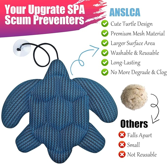 3XL-Scum Turtle Pool Size Oversized Spa Hot Tub Cleaner, ANSLCA Hot Tub Scum Absorber Must Have Hot Tub Accessories - Keeps Your Spa Hot Tub Pool Water Clean and Clear