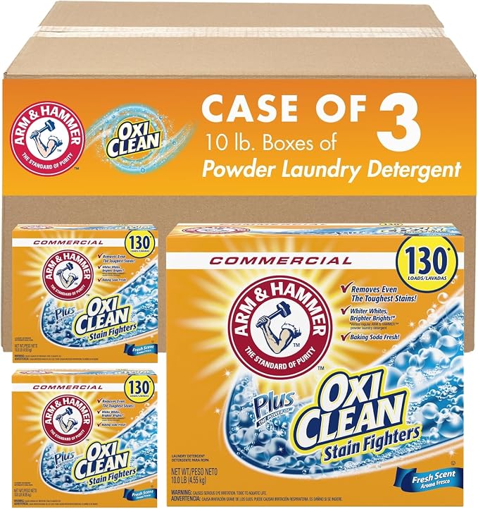 Arm & Hammer 33200-00108 Powder Laundry Detergent, OxiClean, Fresh Scent, 9.92 lb. (Pack of 3)