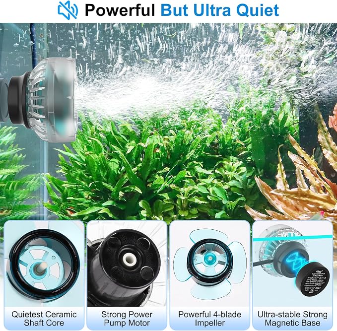 hygger Wave Maker For Aquarium, Ultra-quiet Transparent Wavemaker With Controller, Adjustable Flow Magnetic DC 24V 2850GPH Powerhead, Circulation Pump For 75-200Gallon Freshwater Coral Reef Tank