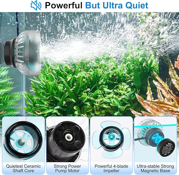 hygger Mini Wave Maker For Aquarium, Ultra-quiet Transparent Wavemaker With Controller, Adjustable Flow Magnetic DC 24V 1200GPH Powerhead, Circulation Pump For 50-100Gallon Freshwater Coral Reef Tank