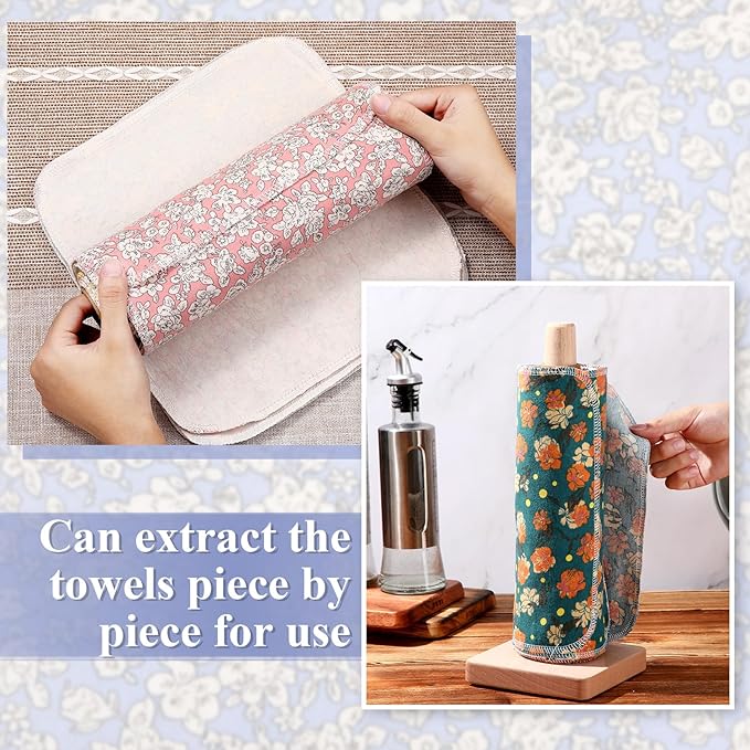 Redbaker 50 Pcs Reusable Paper Towels Paperless Reusable Cotton Cloths Toilet Absorbent Washable Paper Towels with Roll Kitchen Dishcloth for Kitchen Paperless Dishcloths(Flower)