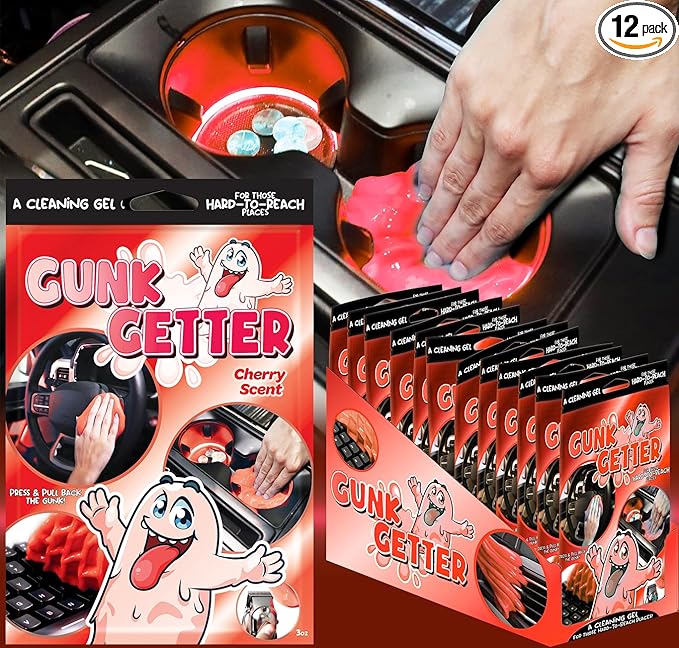 Car Cleaning Gel 12 Pack for Those Hard to Reach Places, Automotive Cup Holder Electronic Keyboard Office, Slime Gel Cleaner Dust Crumb Removal (Cherry, 12 Pack)