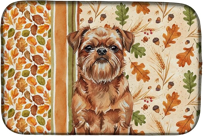 Caroline's Treasures Red Brussels Griffon Heirloom Fall Dish Drying Mat Absorbent Dish Drying Mat Pad for Kitchen Counter Dish Drainer Mat for Countertop, 14 x 21", Multicolor
