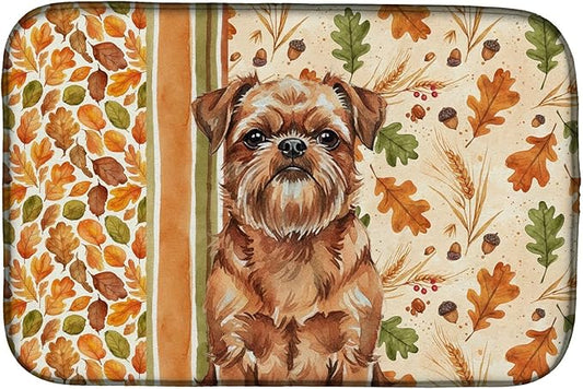 Caroline's Treasures Red Brussels Griffon Heirloom Fall Dish Drying Mat Absorbent Dish Drying Mat Pad for Kitchen Counter Dish Drainer Mat for Countertop, 14 x 21", Multicolor