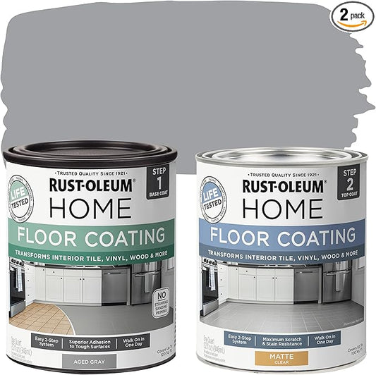Rust-Oleum 367592 Home Interior Floor Coating Kit, Matte Aged Gray