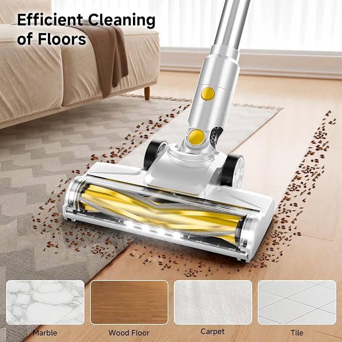 Cordless Vacuum for Home, Powerful Stick Vacuum Cleaner with Rechargeable Battery, 6-in-1 Lightweight Handheld Vacuum, 45 Mins Runtime for Hardfloor & Carpets Pet Hair