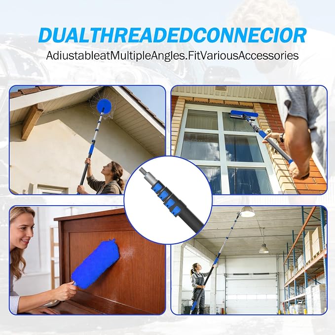 26FT Reach Telescopic Extension Pole, 5-20FT Paint Roller Extension Pole with Flip-Lock Design, Aluminum Alloy Threaded Head for Painting Cleaning Dusting & Window Washing Tools