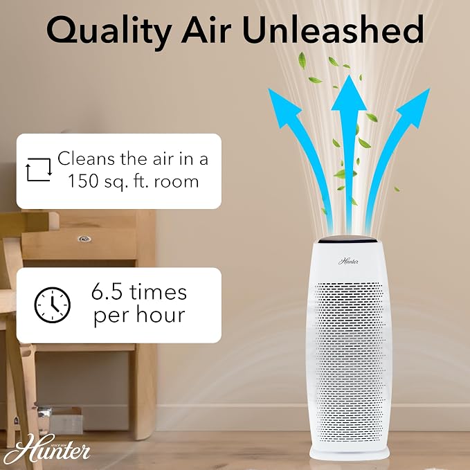 Hunter Air Purifiers for Home Large Room and Bedroom. True HEPA Air Purifier Tower for Pets, Odors, Allergens, Smoke, Dust, VOC's. Cleans 969 Ft² per Hour, 3 Fan Speeds, Sleep Timer. Graphite