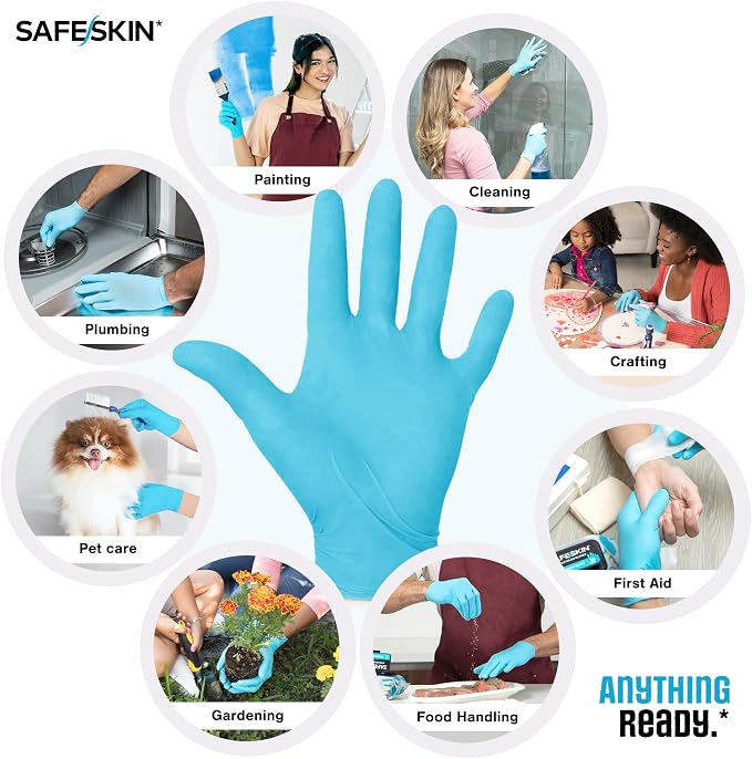 SAFESKIN Nitrile Disposable Gloves Bundle, 100 Count (2 Packs of 50) – Light & Medium Duty, Medium Size, Powder Free Gloves for Food Handling, Cleaning & First Aid