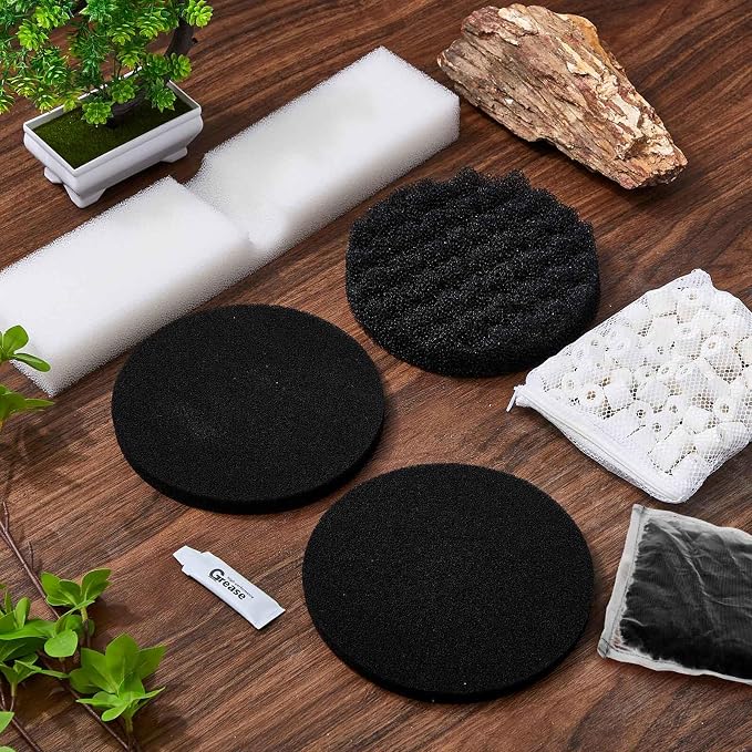 Threlaco 24 Pcs Aquarium Filter Media Kit Compatible with Fluval Fx4/Fx5/Fx6 Filters, 4 Bio-Sponge Pads, 6 Bio-Sponge Block, 6 Activated Carbon, 4 Carbon Foam Pad, 2 Silicone Lube, 2 Ceramic Rings