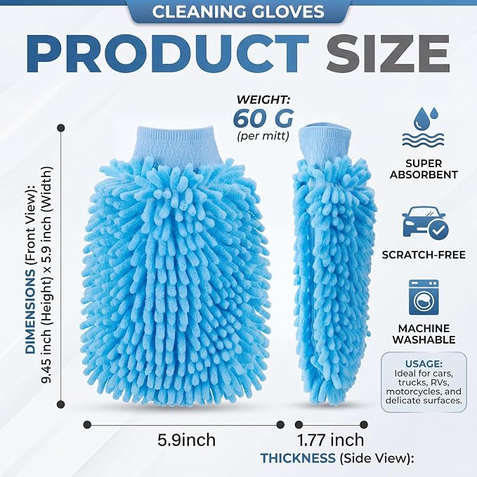 Patelai 30 Pcs Car Wash Mitts Bulk Microfiber Scratch Free Detailing Chenille Car Washing Gloves Hand Double Sided Absorbent Cars Sponge for Washing Cleaning Trucks Boats, 9.45 x 5.9 Inch(Grey,Blue)