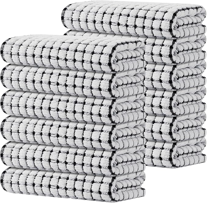 Kitinjoy Cotton 12 Pack Terry Kitchen Towels, 16 x 25 Inches Super Soft and Absorbent Dish Towels, Quick Drying Hand Towels for Kitchen Drying, Black