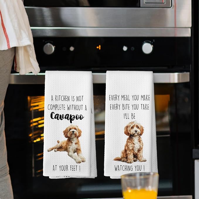 Cavapoo Dog Kitchen Towels Set of 2, Funny Dog Kitchen Decor, Dogs Gifts for Women Men Hand Towel, Pet Owner Gift Decorative Tea Towels Dish Towel 16x24 Inch