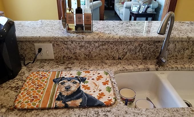 Caroline's Treasures Black and Tan Norfolk Terrier Heirloom Fall Dish Drying Mat Absorbent Dish Drying Mat Pad for Kitchen Counter Dish Drainer Mat for Countertop, 14 x 21", Multicolor