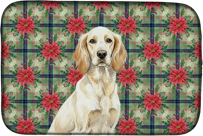 Caroline's Treasures Lemon Belton English Setter Christmas PoinsettIas Dish Drying Mat Absorbent Dish Drying Mat Pad for Kitchen Counter Dish Drainer Mat for Countertop, 14 x 21", Multicolor