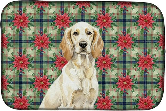 Caroline's Treasures Lemon Belton English Setter Christmas PoinsettIas Dish Drying Mat Absorbent Dish Drying Mat Pad for Kitchen Counter Dish Drainer Mat for Countertop, 14 x 21", Multicolor