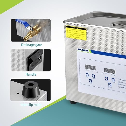 LICHEN 6.5L Ultrasonic Cleaner Professional Jewelry Cleaners with Digital Timer&Heater, Stainless Steel Cleaning Machine, Drain Valve & Hose Included for Lab, Glasses, Watches, Tools