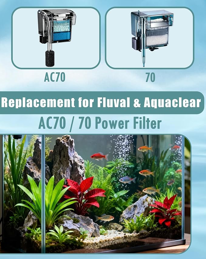 4 Set Media Maintenance Kit Replacement for Fluval AC70 Power Filter - for Use in Freshwater & Saltwater Aquariums - Includes 4 Active Carbon 4 Ceramic Rings 2 Intake Strainer Sponges 4 Foam Filter