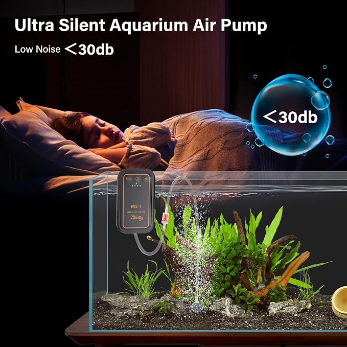 hygger Aquarium Air Pump, Rechargeable Portable Oxygen Pump with Single/Dual Outlets, Ultra Quiet Battery Powered Air Bubbler for Fish Tank up to 200 Gallo