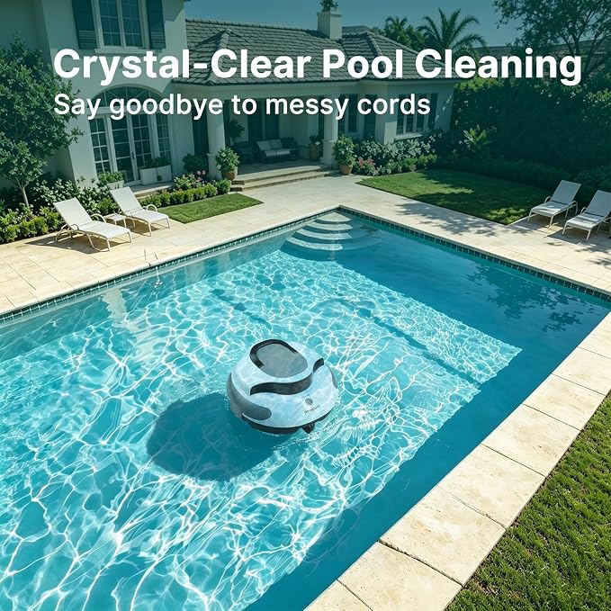 PoolPure Aquaguard SE II Cordless Robotic Pool Cleaner with 5000mAh Large Battery, 120-Min Operating Time, Adjustable Path Options for Above-Ground Pools