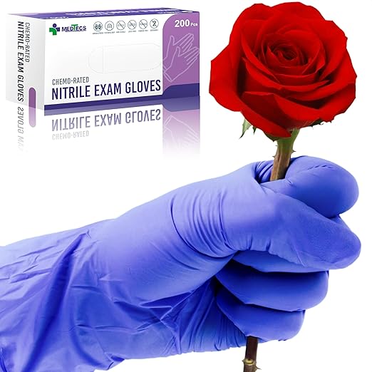 Medtecs Nitrile Gloves Disposable – Available in 200 & 2,000 pcs – Medical Grade, Chemo-Rated, 4 mil, Latex-Free, Powder-Free – Exam Gloves with Textured Fingertips – 200 pcs