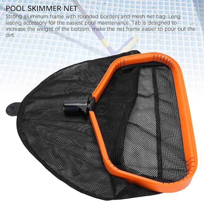 Pool Skimmer Net, Pool Hand Leaf Skimmer Net with Fine Mesh Net Bag, Aluminum Frame Pool Leaf Rake Fine Mesh Frame Net, Fast Debris Pickup Removal
