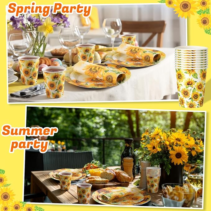 Pickmesh 250 Pcs Sunflower Party Supplies Decorations Serve 50 Sunflower Disposable Paper Plates Napkins and Cups Tableware Set for Floral Birthday Wedding Bridal Shower Baby Shower Tea Party Supplies