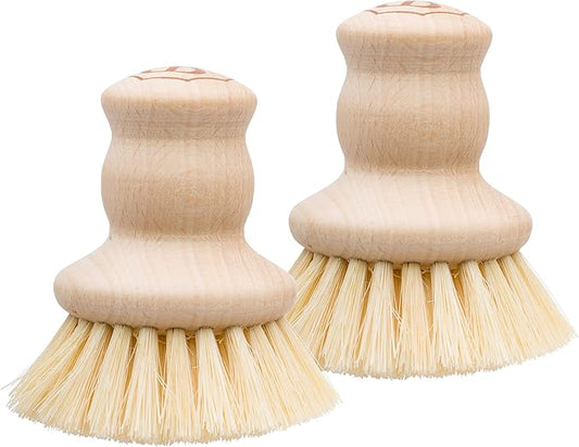 Redecker Pot Brush, Tampico Fibre, 2-Pack Dish Brushes for Everyday Cleaning, Beechwood Kitchen Scrub Brushes for Pots, Pans & Sinks, 2.6-Inch Round, Made in Germany