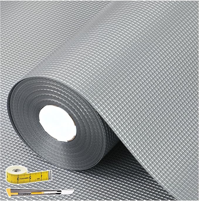 Upgrade 100% EVA Shelf Liner for Kitchen Cabinet 17.3" x 236.2" Refrigerator Liners Drawer Liners Non Adhesive Non Slip Mats Waterproof Plastic Paper, Dresser Pantry Bathroom Protector, Silver Gray