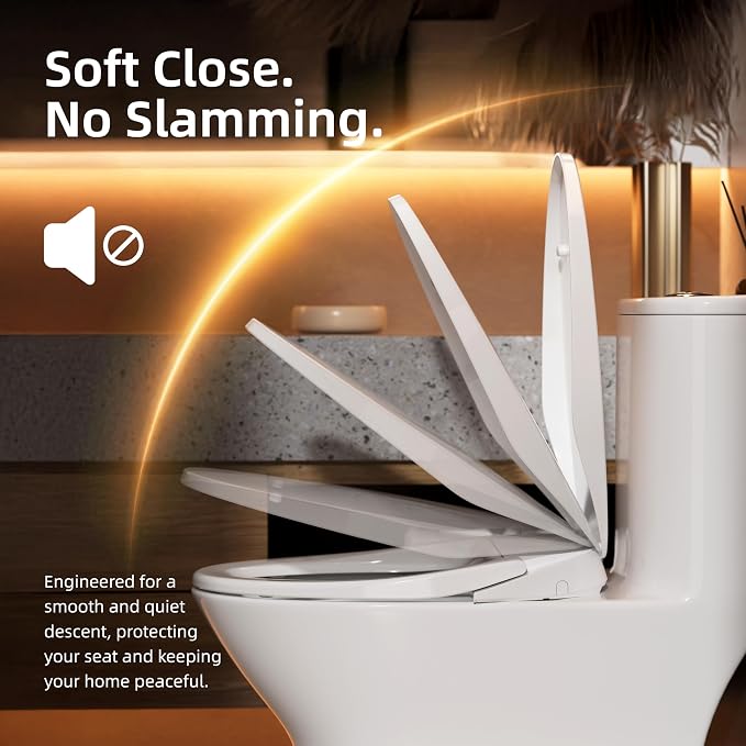 BRAVAT® Non-Electric Bidet Toilet Seat Elongated, Adjustable Water Flow, Removable Dual Nozzles, Easy 15-Min DIY Installation, Ambient Water & Soft-Close, Front & Rear Wash, White