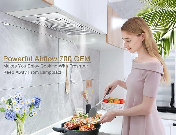 MCBON Range Hood Insert 36 Inch, 700 CFM Range Hood Insert, Ducted/Ductless Insert Range Hood, 3-Speed Vent Hood Insert, Stainless Steel Hood Range Insert, Built In Range Hood 36 Inch, Black,TE77-36