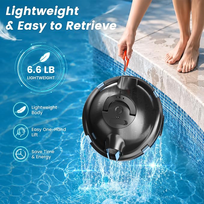 Y10 Robotic Pool Cleaner,Cordless Pool Vacuum with 150 Mins Runtime,High Efficiency Dual Suction Power,Self-Parking&Smart Navigation for Above-Ground & Flat Inground Pools up to 1300 sq.ft (Black)