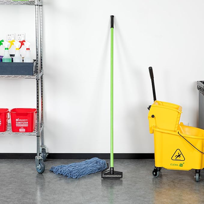 Restaurantware Fiberglass Mop Handle - 60 Inches - Durable Quick Release Handle With Ergonomic Grip - Heavy-Duty Plastic Green Handle For Commercial Cleaning