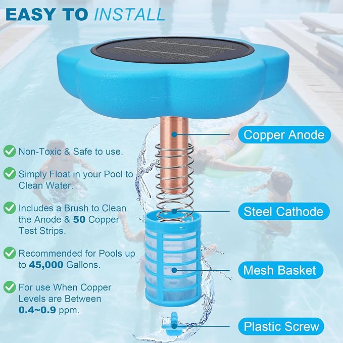Toodour Solar Pool Ionizer - Upgraded Floating Solar Pool Ionizer for Above Ground Pool Cleaner, Up to 45,000 Gallons Durable Pool Cleaning Equipment Easy Pool Maintenance for Swimming Pools
