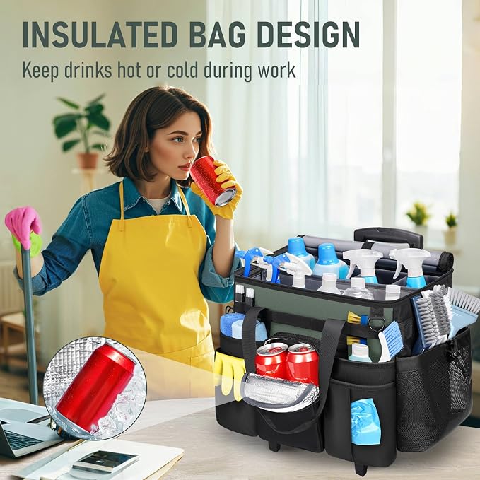 Ytonet Cleaning Caddy with Wheels, Large Rolling Caddy Bag with Detachable Trolley for Housekeepers, Water Resistant Cleaning Cart Supplies Organizer for Home, Car, Tool Organizer, Mobile Storage