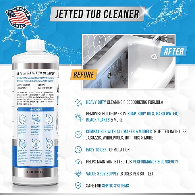 ACTIVE Jetted Tub and Washing Machine Cleaner Bundle - Includes 32oz Jetted Tub Cleaning Solution and 12 Month Supply of Washer Cleaning Tablets