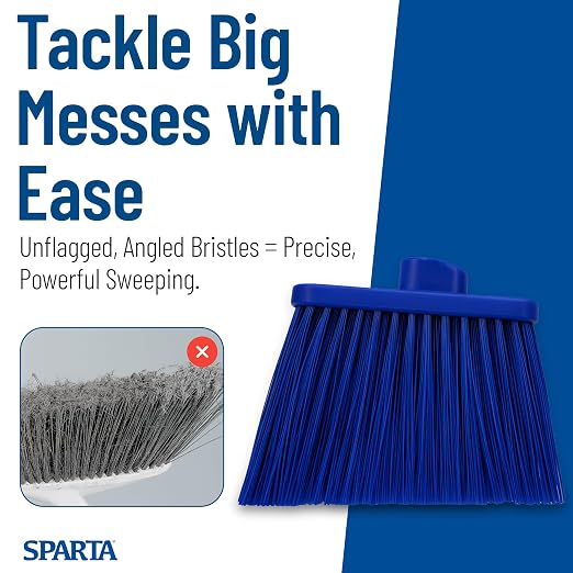 SPARTA Broom Head Angled, Un-Flagged for Large Debris Indoor, Outdoor, Home, Restaurant, Lobby, Office, Plastic, 12 Inches, Blue