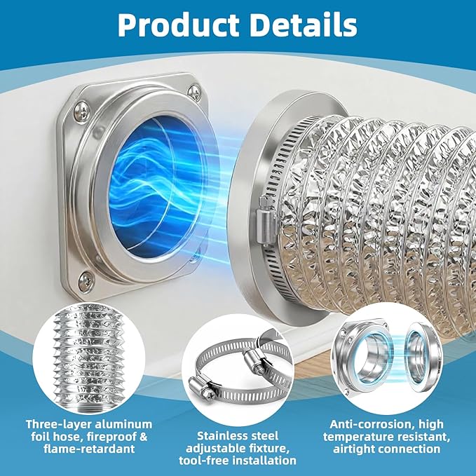 Upgrade Magnetic Dryer Vent Connector Kit, Quick Connection and Disconnection Strong Magnet Self-Alignment Airtight Seal Easy to Clean Includes 3.3 ft 4" Duct, 2 Clamps and 1 Screwdriver