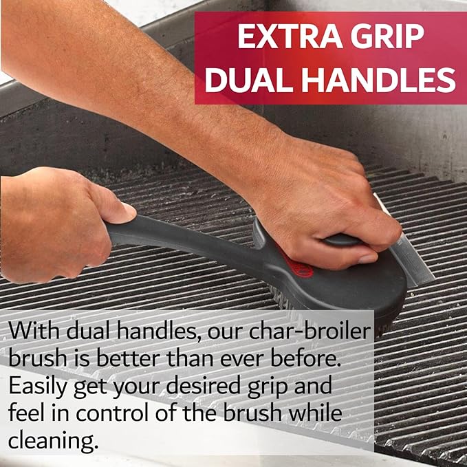 Chef-Master 90051 Char-Broiler BBQ Grill Brush | Extra Long 17-Inch Handle | Durable Wire Bristles | Extra Grip Dual Handles | BBQ Brush for Grill Cleaning