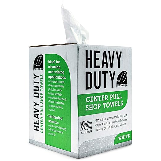 Fresh Towel Heavy Duty White Shop Towels 160 Sheets, 9x12 Inch Disposable Center Pull Shop Rags for Painters, Contractors, Automotive and Garage, Tough as Rags Streak Free Cleaning Towels, FT800