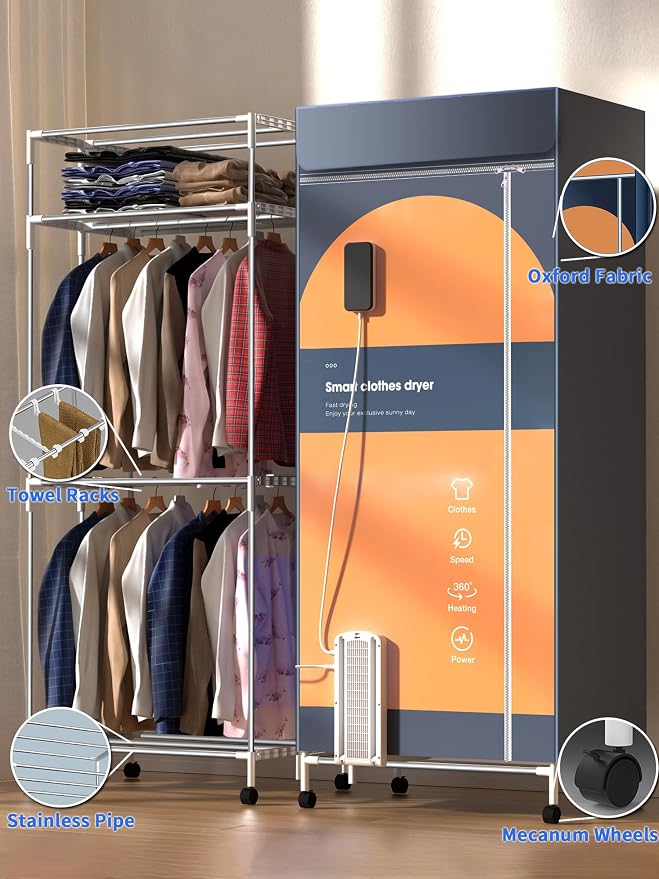 Portable Clothes Dryer, 1600W Fast-Drying Portable Dryer for Apartment, 67Inch -3 Tier Foldable High Capacity Clothes Dryers Rack, Small/Compact Portable Dryer with Timer for RV, Travel