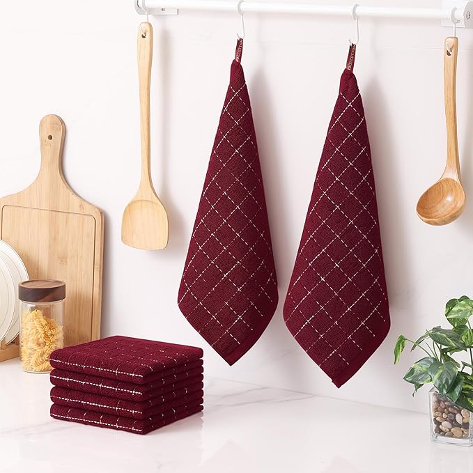 Homaxy 100% Cotton Terry Kitchen Dish Cloths, Ultra Soft and Absorbent Dish Towels for Kitchen, Suitable for Drying and Washing Dishes, 8 Pack, 12 x 12 Inches, Burgundy Red