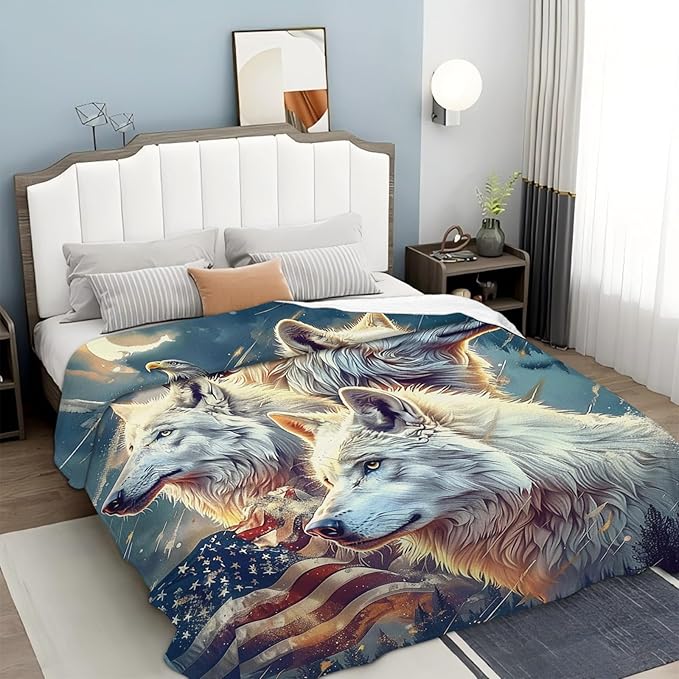 Tijuboni American Wolf Throw Blanket Wolf Gifts for Girls Boys Women Men Kids Adults Soft Flannel Fleece Blanket for Couch Sofa Bed Home Decor 40"x50"